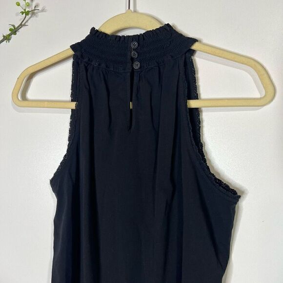 Red Haute Poplin Black Tie Front High Neck Top Tank Blouse - Picture 14 of 15
